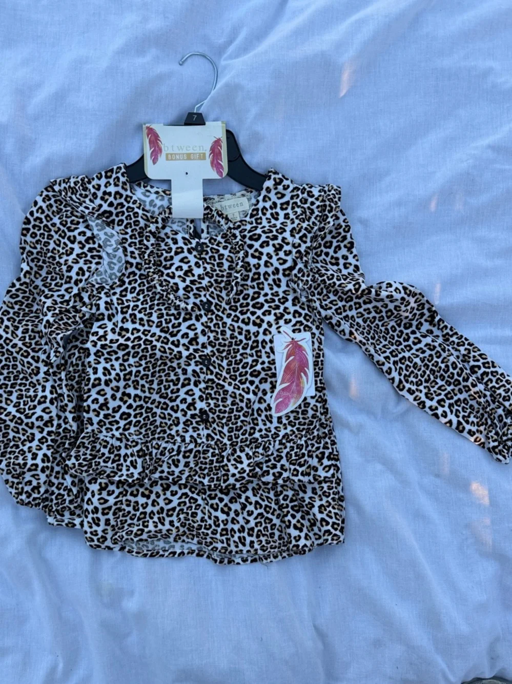 btween Brown Leopard Print Ruffle Long-Sleeve Top and Skirt